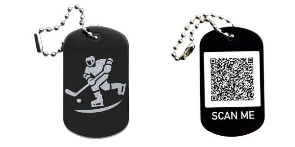 Eishockey Schlüsselanhänger personalisierbar - Dogtag auch mit QR Code oder Foto