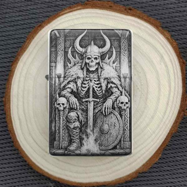 Wikinger Thron Skull Feuerzeug optional personalisiert