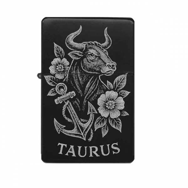 Sturmfeuerzeug "Sternzeichen Stier – Tattoo-Stil" – personalisierbar