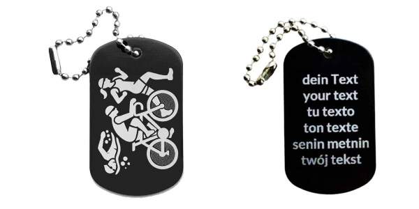 Triathlon Schlüsselanhänger personalisierbar - Dogtag auch mit QR Code oder Foto