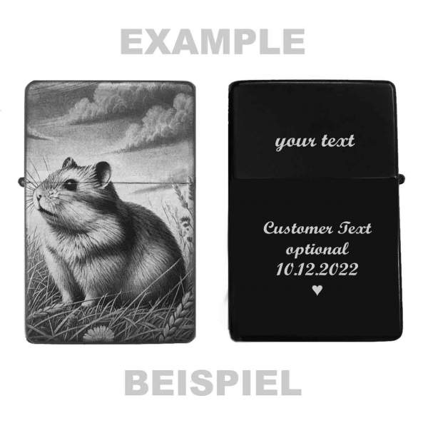 Feuerzeug Hamster auf der Wiese – personalisierbar