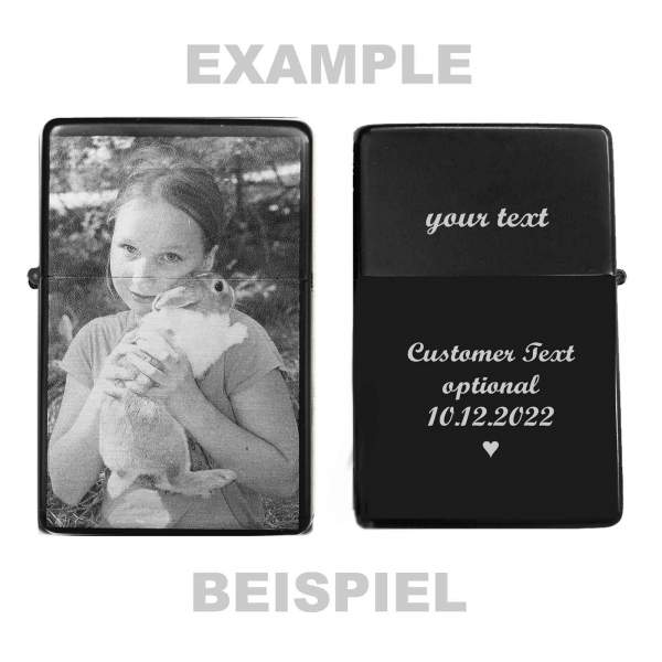Personalisierbares Foto Feuerzeug mit optionaler Textgravur - Individuelles Benzinfeuerzeug