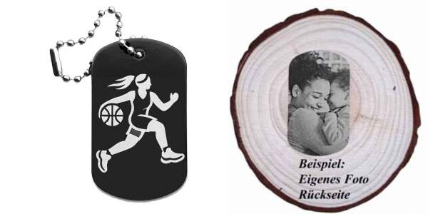 Basketball Frau Schlüsselanhänger personalisierbar - Dogtag auch mit QR Code oder Foto