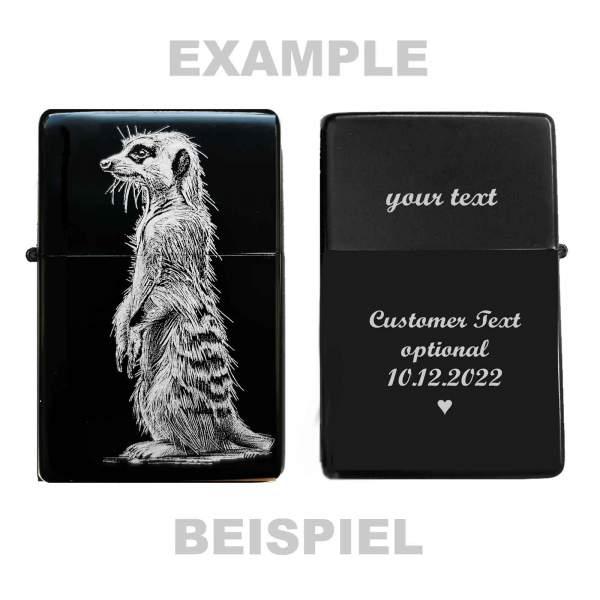 Erdmännchen Feuerzeug mit Gravur Tierbild Geschenkidee personalisiert