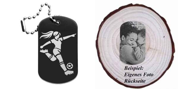 Fussballerin Schlüsselanhänger personalisierbar - Dogtag auch mit QR Code oder Foto
