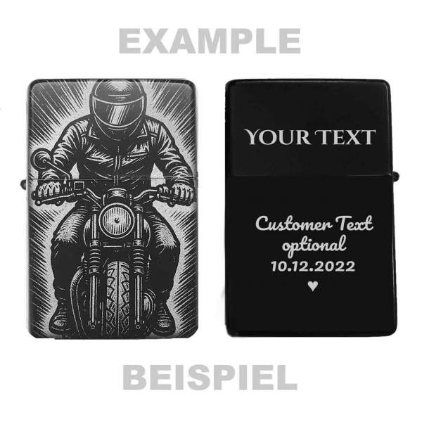 Feuerzeug Biker Silhouette Motorrad – personalisierbar