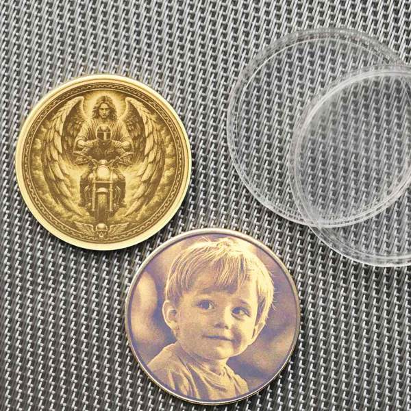 Beschermengel munt voor motorrijders  Gepersonaliseerde talisman