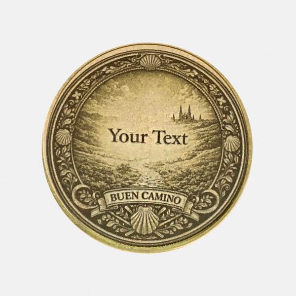 Jakobsweg Münze „Buen Camino“ (Messing) – Personalisierter Glücksbringer für Pilger