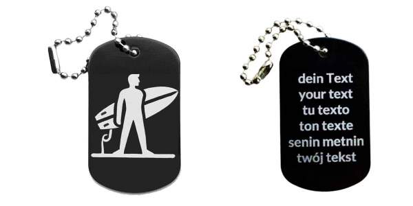 Surfen Surfer Schlüsselanhänger personalisierbar - Dogtag auch mit QR Code oder Foto