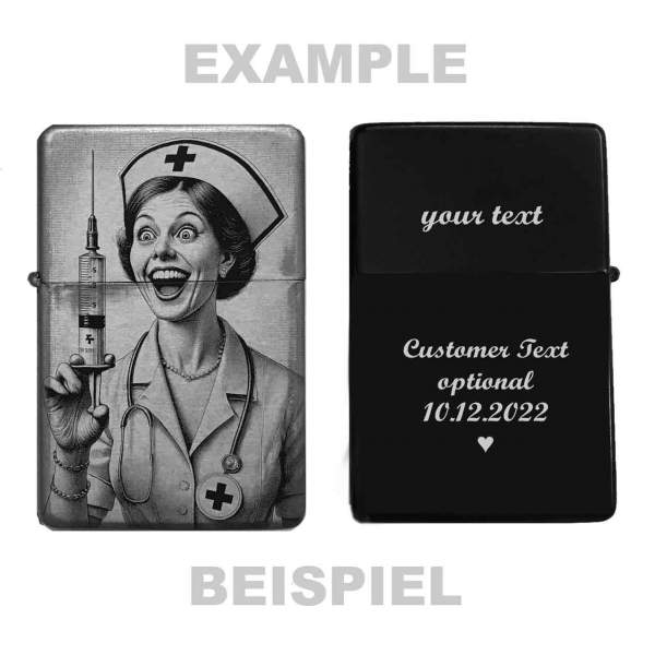 Feuerzeug Krankenschwester mit Spritze– personalisierbar