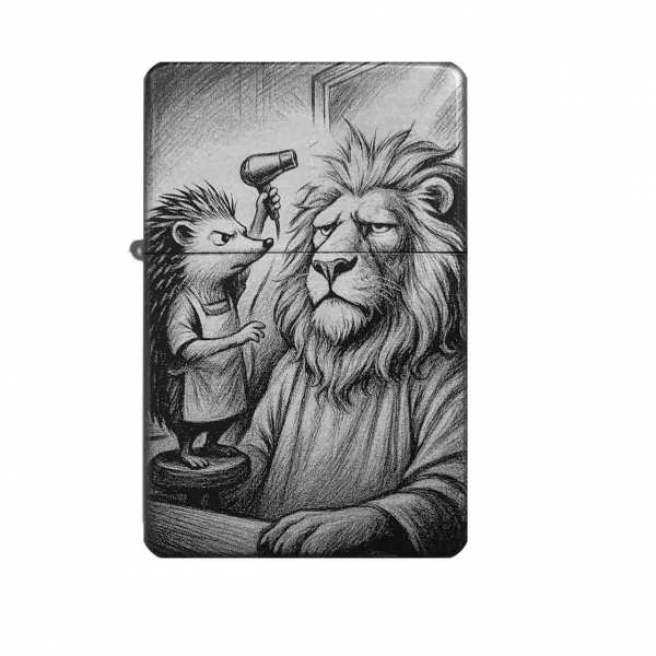 Friseur Igel & Löwe Feuerzeug mit Gravur | optional personalisiert | Shop-Fotogravur.de