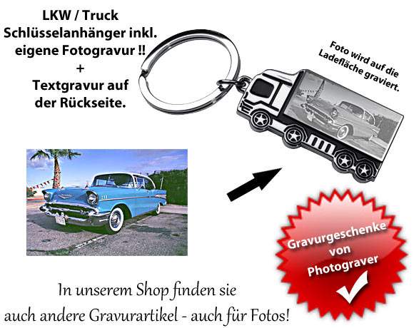 Schlüsselanhänger mit Fotogravur auf LKW