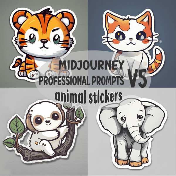 Midjourney Prompt, Tiersticker, Cartoon Character, professionelle KI Kunst, Sofort-Download