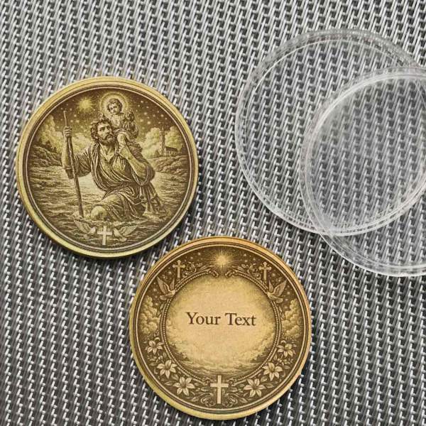 Christophorus Schutzpatron Münze (Messing) – Personalisierter Glücksbringer für Reisende