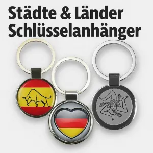 Schlüsselanhänger mit Länder- und Städtemotiven