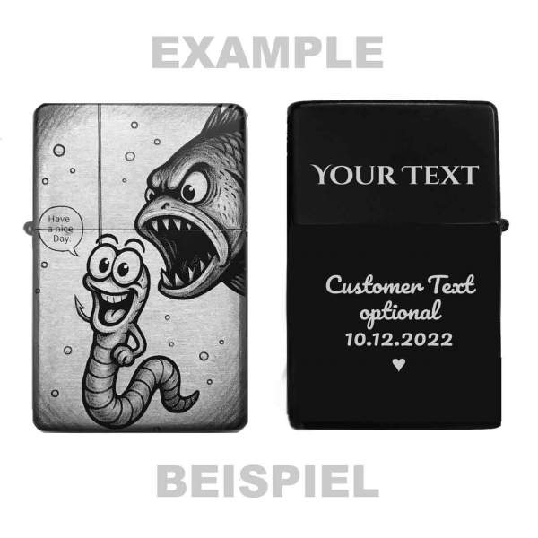 Wurm Fisch Angler-Feuerzeug optional personalisiert