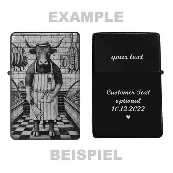 Feuerzeug Metzger & Rind – personalisierbar