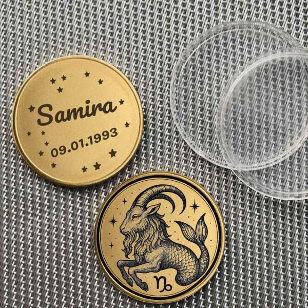 Moneta znak zodiaku Koziorożec – Personalizowana moneta z mosiądzu z grawerem