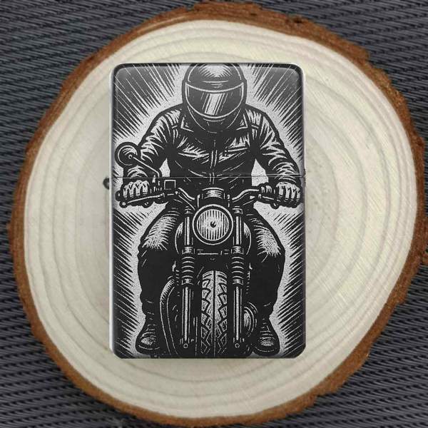 Feuerzeug Biker Silhouette Motorrad – personalisierbar
