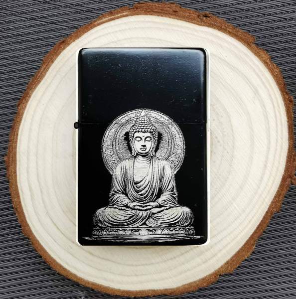 Accendino Buddha e incisione del testo personalizzato - Motivo laser Statua del Buddha e testo inciso