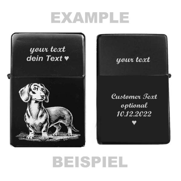 Dackel Feuerzeug mit Gravur Hundebild personalisiertes Geschenk