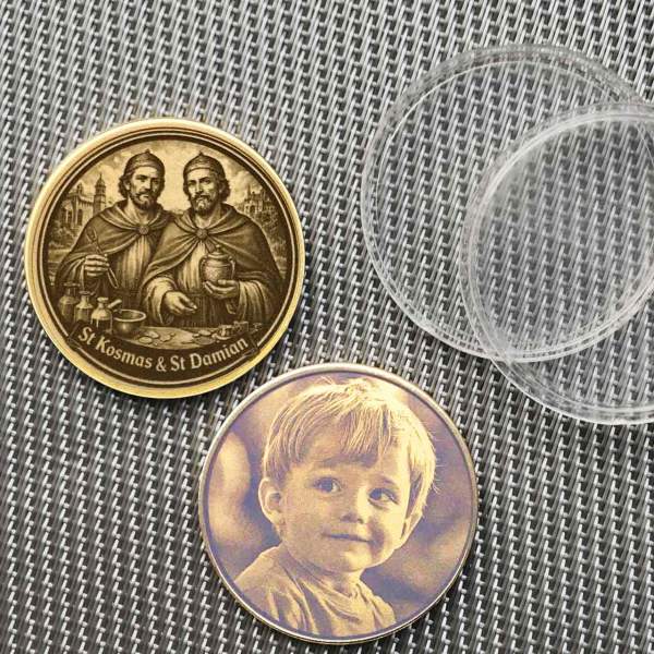 Schutzpatron St. Kosmas & St. Damian Münze mit Gravur optional