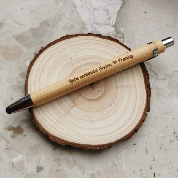 Kugelschreiber Touchpen mit Gravur Bambus personalisiert Holz