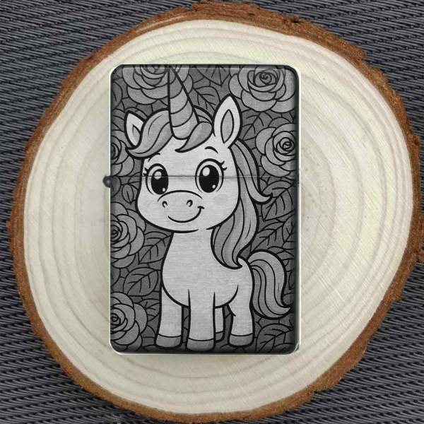 Feuerzeug Unicorn mit Rosen Einhorn – personalisierbar
