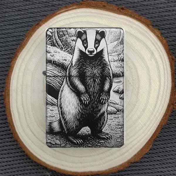 Dachs Feuerzeug Waldtier Motiv optional personalisiert