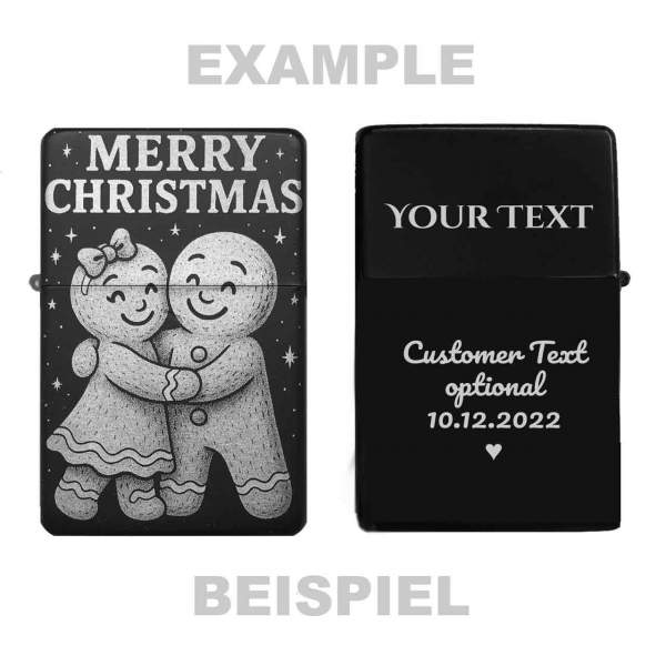 Lebkuchenpaar Merry Christmas Feuerzeug optional personalisiert
