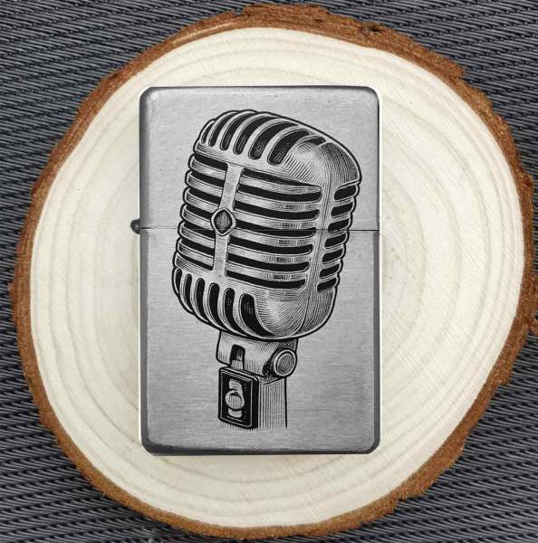Mikrofon Feuerzeug mit individueller Gravur – Für Musik- und Retro-Fans