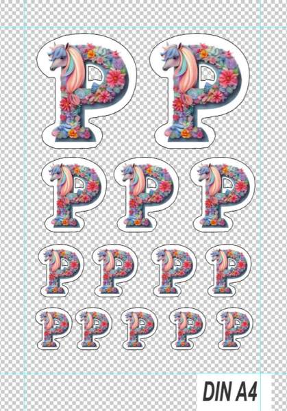 Buchstabe P Pony Sticker - 14 hochwertige Aufkleber für Handy Kalender Sammelalbum
