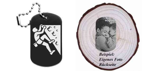 Klettern Schlüsselanhänger personalisierbar - Dogtag auch mit QR Code oder Foto