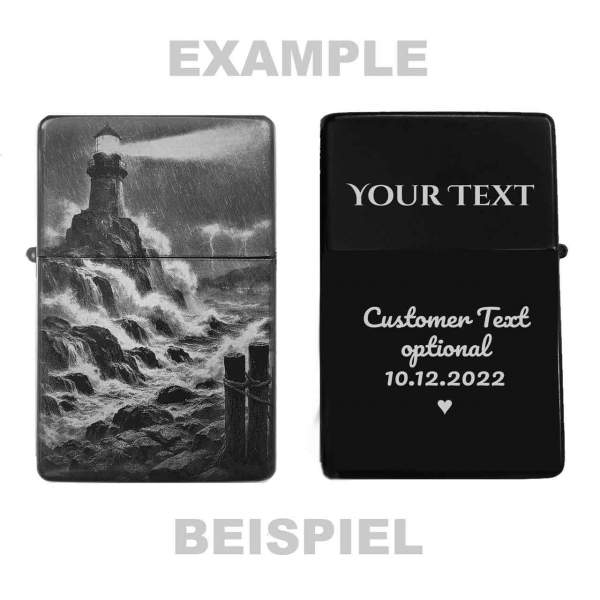 Leuchtturm in Brandung Feuerzeug optional personalisiert