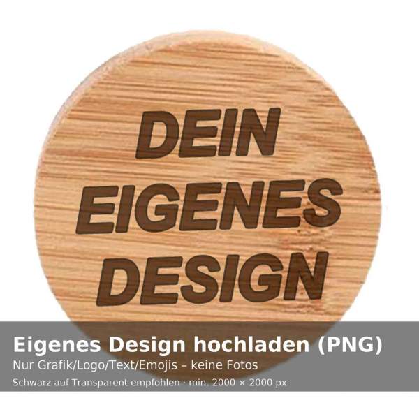 Anleitung zum Hochladen eines eigenen Designs für die Gravur auf dem Holz-Flaschenöffner.